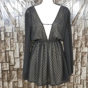 🔴 WILDFOX Black Nude Dot Deep V Cut Size Small Dress